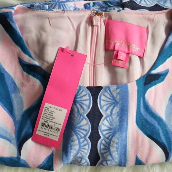 NWT Lilly Pulitzer Donna Engineered Romper Blue Pink Tropics Tint Print Size 2 - Picture 9 of 11